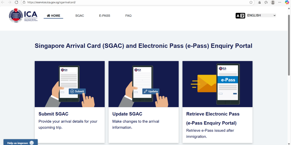 Link SG Arrival Card online